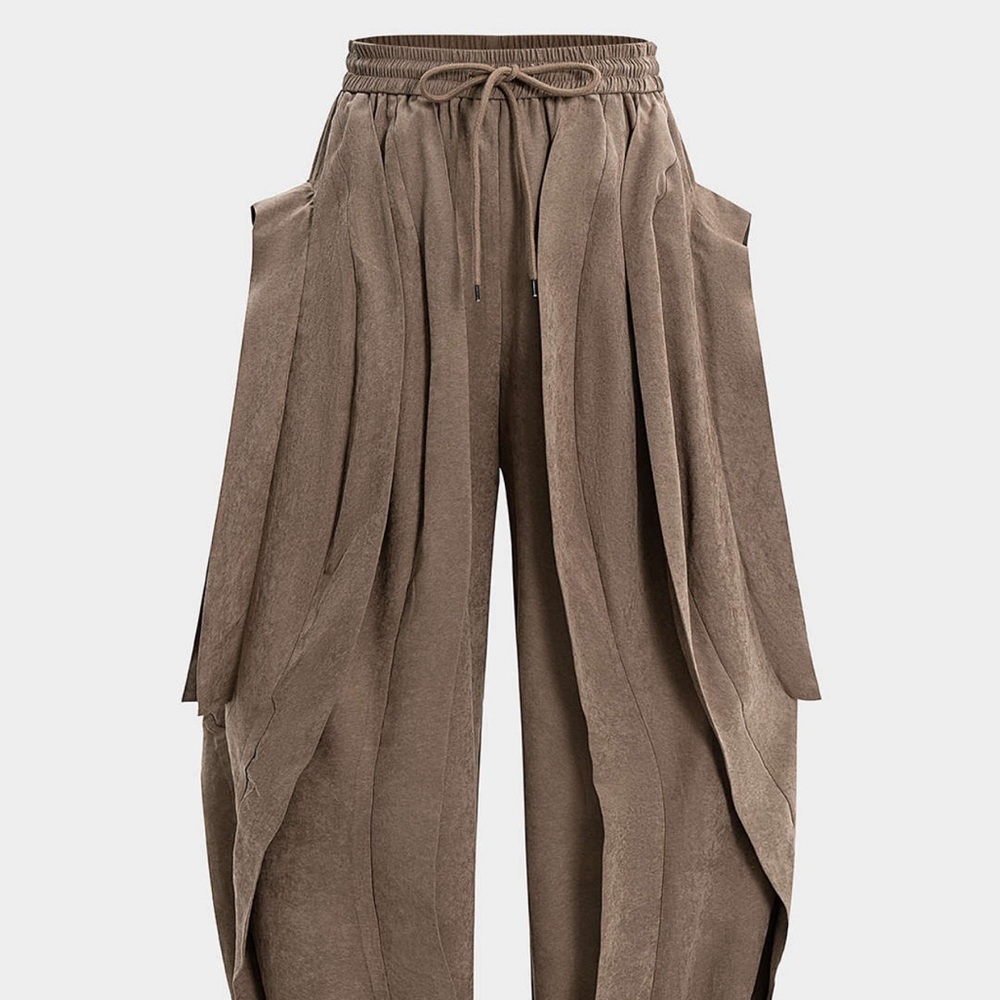 Wide Leg Draped Pants in Taupe